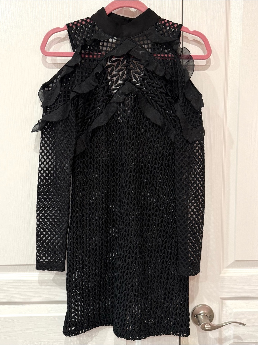 Self-Portrait Black Shoulder Cut Out Ruffle Dress